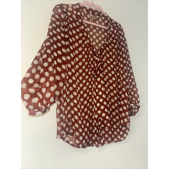 Eye Shadow Orange Polk A Dot Blouse Sz Med Bow Tie Folk Boho Professional Offic - Picture 3 of 9